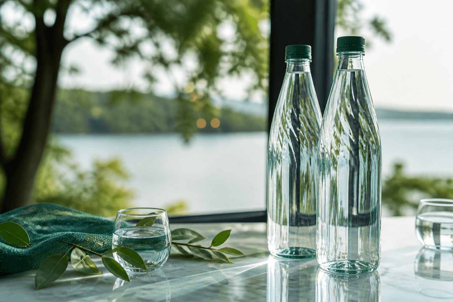 Matana Springs purified drinking water bottles in soft natural light